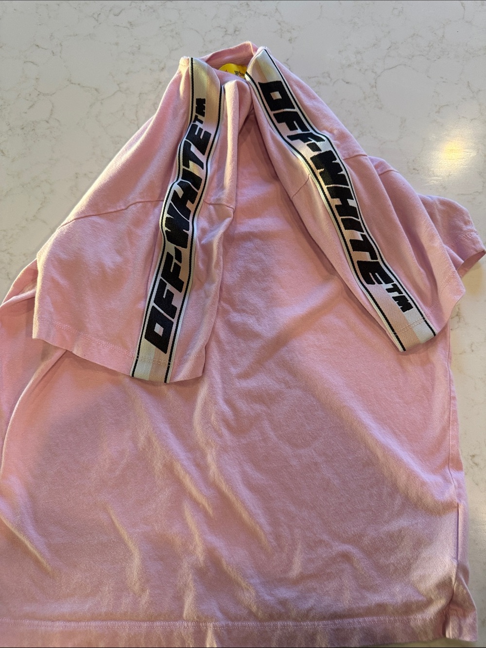 Off-White Pink Small Short Sleeve Tee with Branded Shoulder Tape